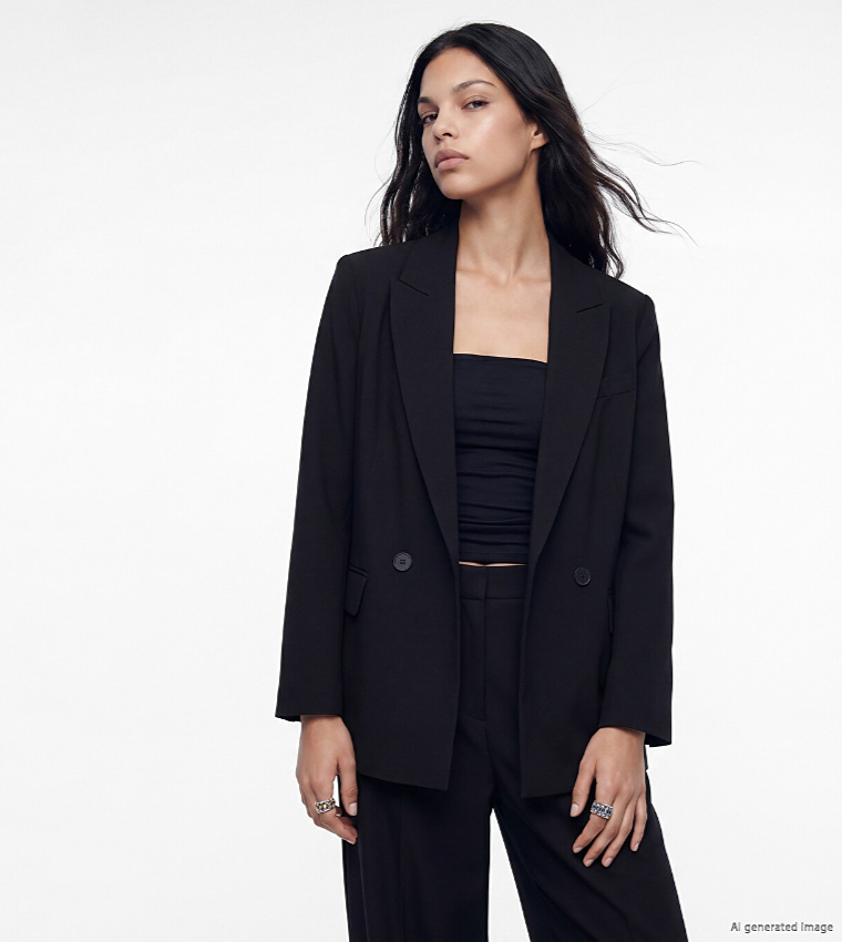 Solid Double Breasted Blazer