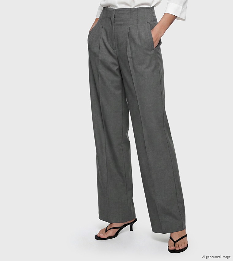 Solid Pleat Detail Wide Leg Trousers