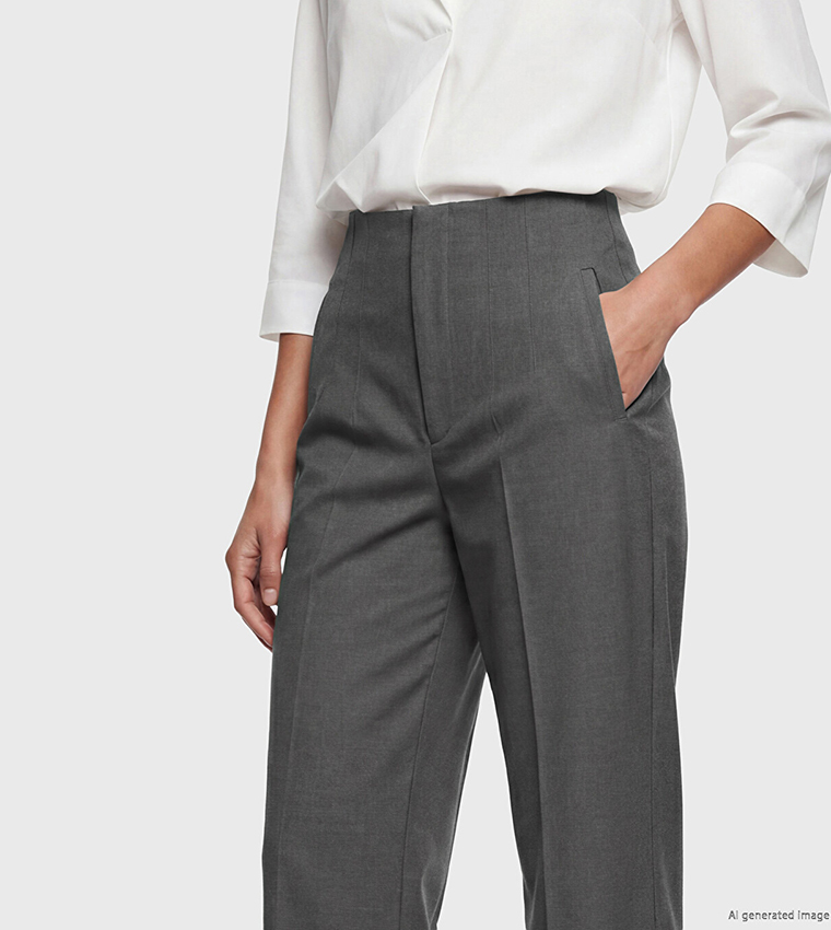 Solid Pleat Detail Wide Leg Trousers