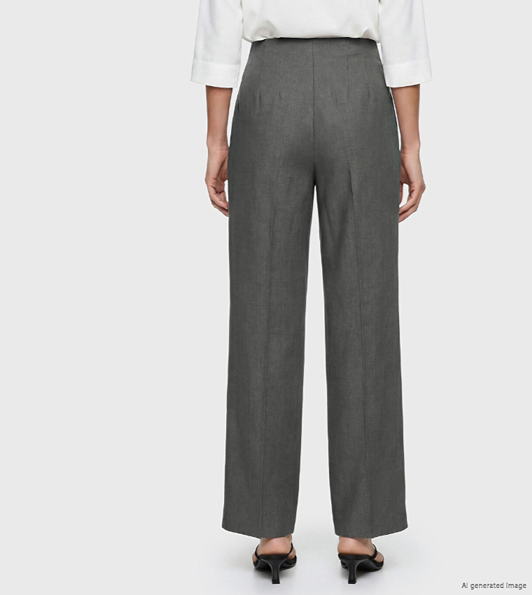 Solid Pleat Detail Wide Leg Trousers