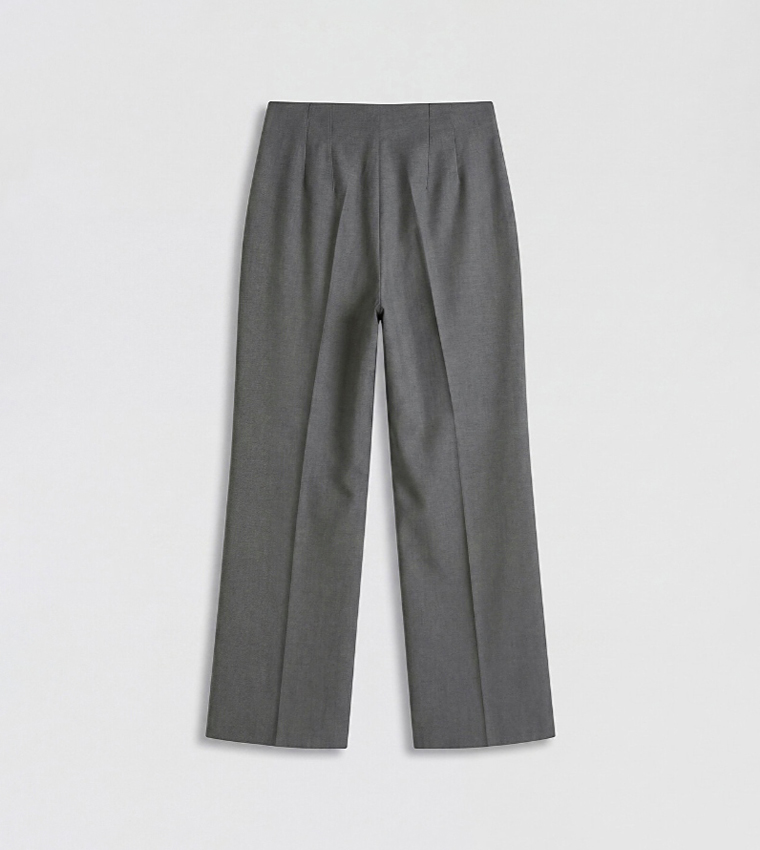 Solid Pleat Detail Wide Leg Trousers
