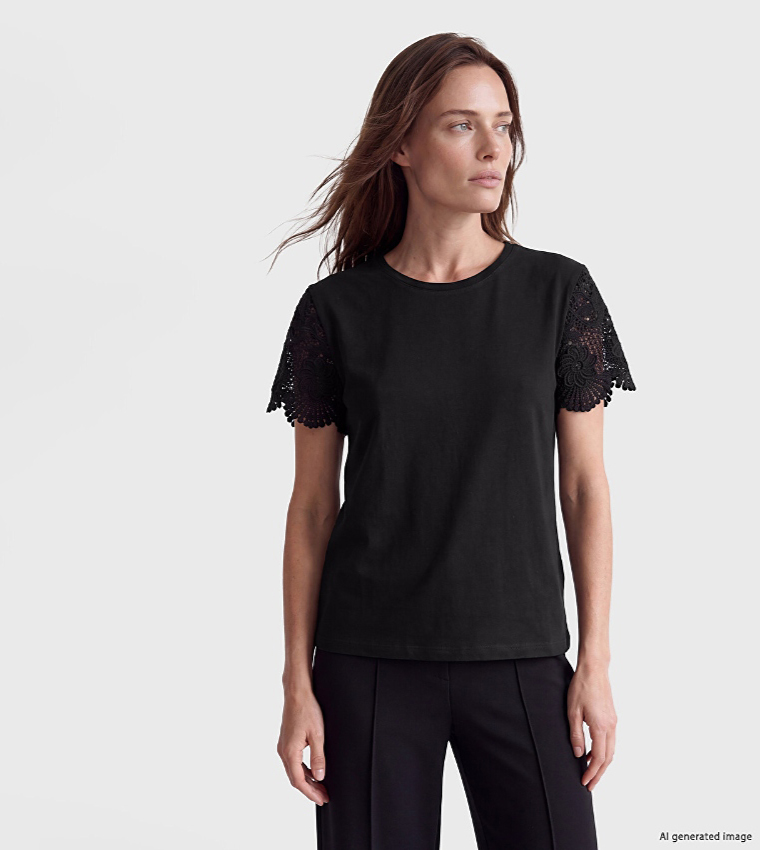 Lace Sleeves Crew Neck Top
