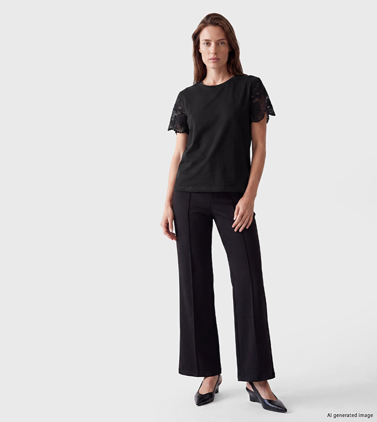 Lace Sleeves Crew Neck Top