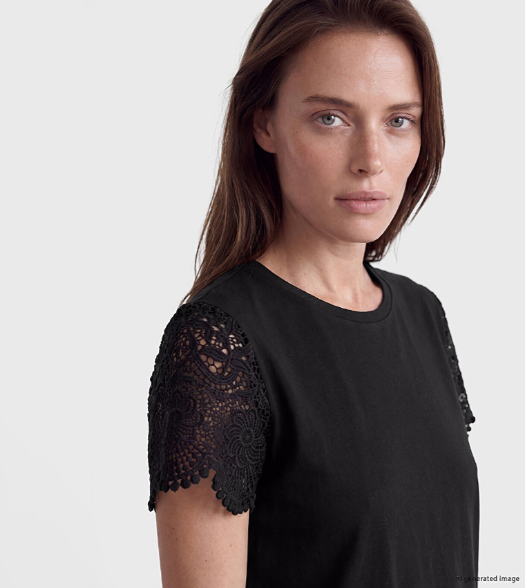 Lace Sleeves Crew Neck Top