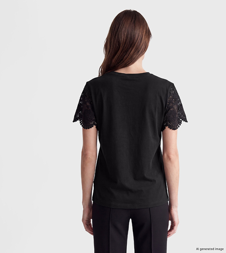 Lace Sleeves Crew Neck Top