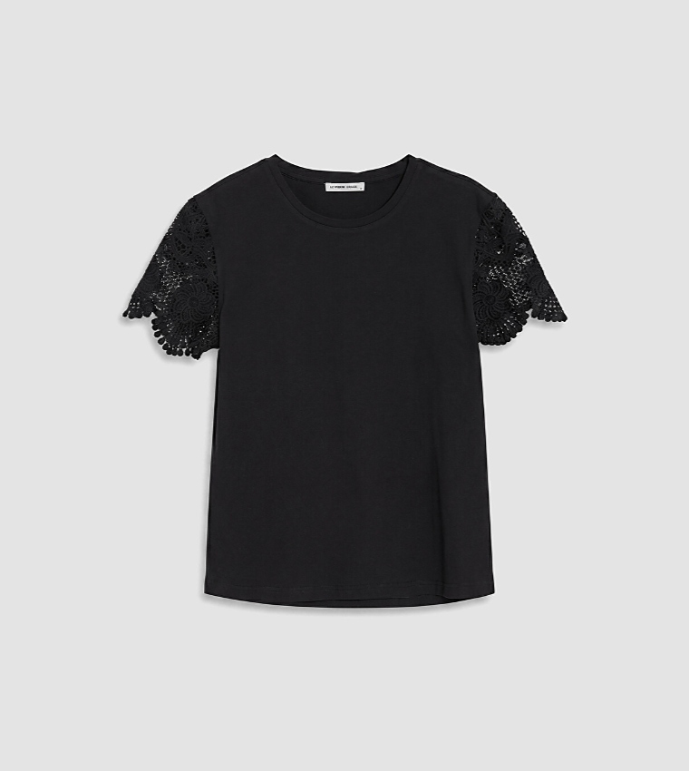 Lace Sleeves Crew Neck Top