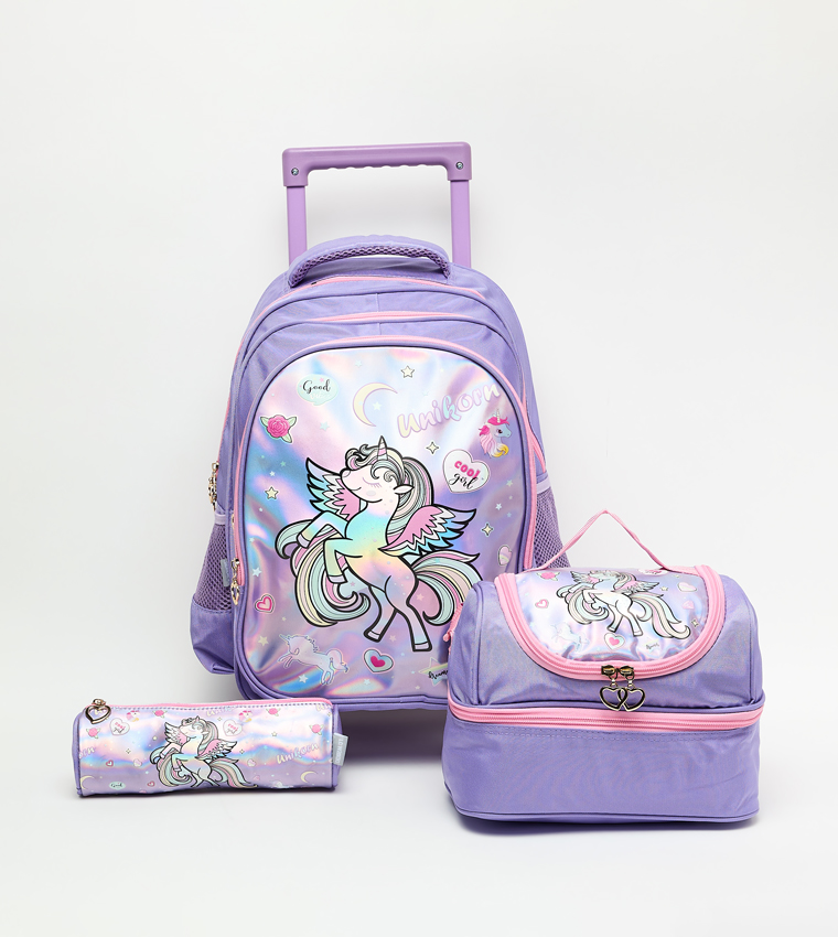 Printed 16" Trolley Backpack Set