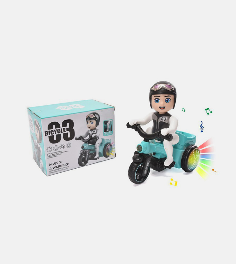 Stunt 360 Rotating Bicycle Toy Bump & Go Tricycle with Flashing Light & Sound - Blue