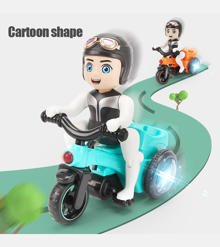 Stunt 360 Rotating Bicycle Toy Bump & Go Tricycle with Flashing Light & Sound - Blue