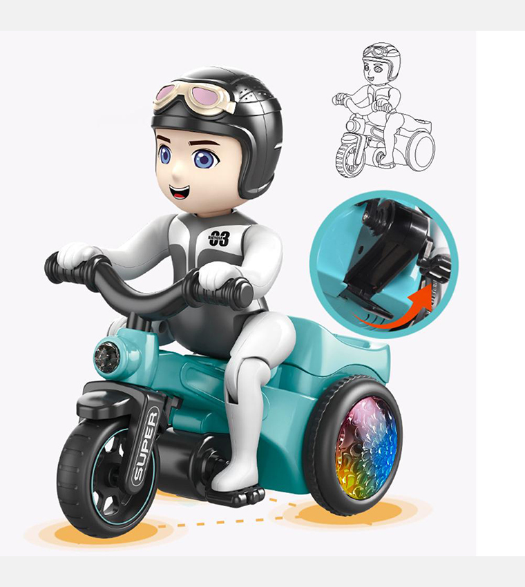 Stunt 360 Rotating Bicycle Toy Bump & Go Tricycle with Flashing Light & Sound - Blue
