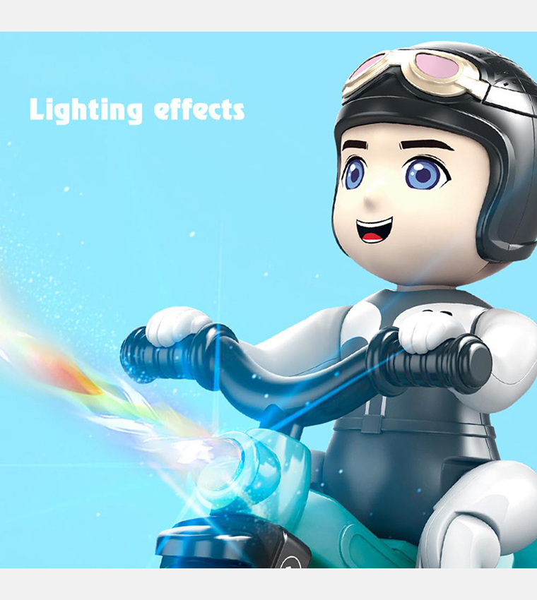 Stunt 360 Rotating Bicycle Toy Bump & Go Tricycle with Flashing Light & Sound - Blue