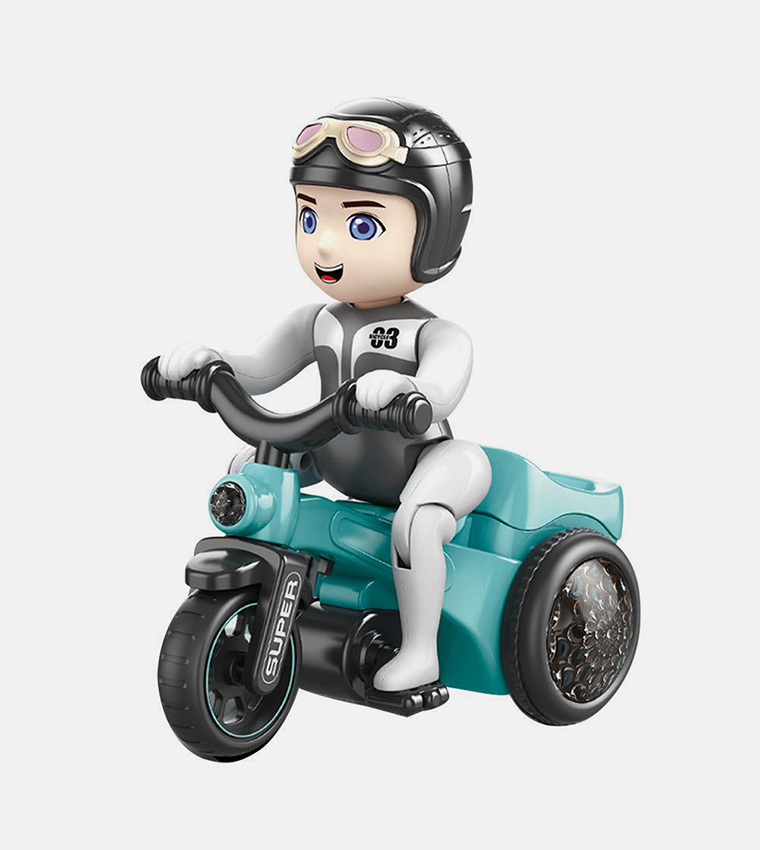 Stunt 360 Rotating Bicycle Toy Bump & Go Tricycle with Flashing Light & Sound - Blue