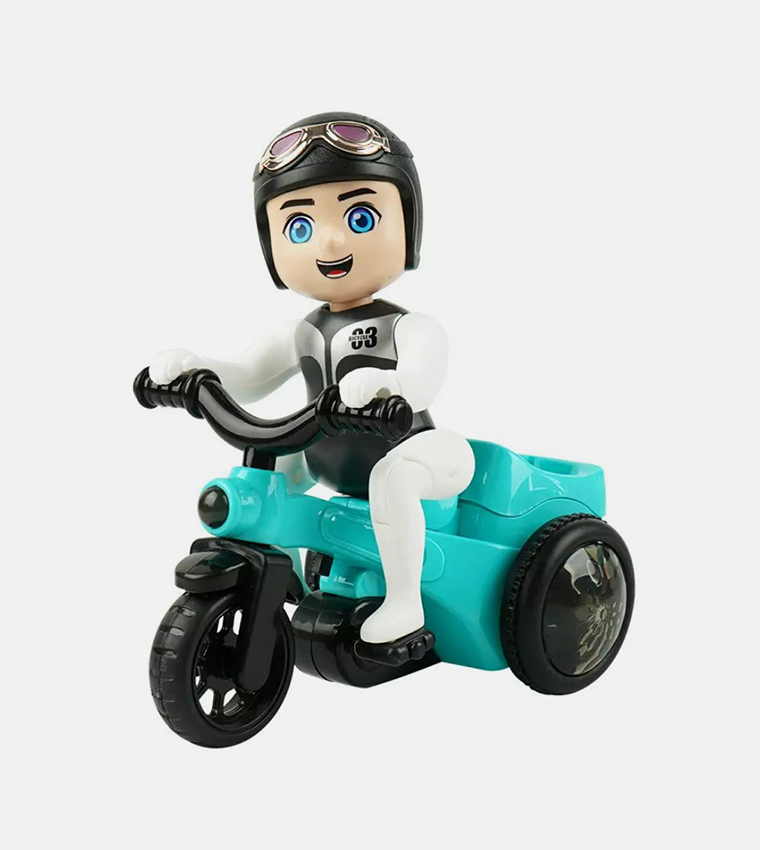 Stunt 360 Rotating Bicycle Toy Bump & Go Tricycle with Flashing Light & Sound - Blue