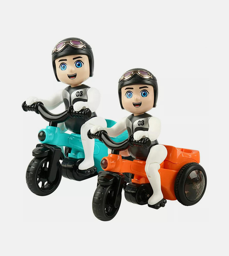 Stunt 360 Rotating Bicycle Toy Bump & Go Tricycle with Flashing Light & Sound - Orange