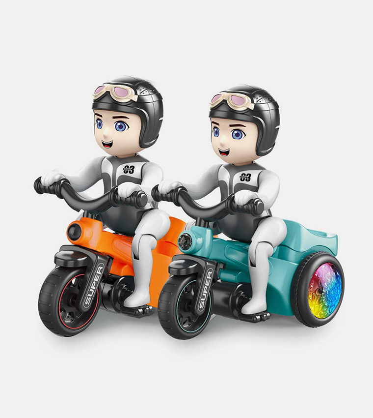 Stunt 360 Rotating Bicycle Toy Bump & Go Tricycle with Flashing Light & Sound - Orange