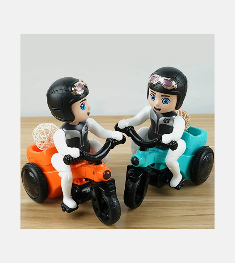 Stunt 360 Rotating Bicycle Toy Bump & Go Tricycle with Flashing Light & Sound - Orange