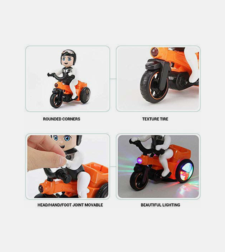 Stunt 360 Rotating Bicycle Toy Bump & Go Tricycle with Flashing Light & Sound - Orange