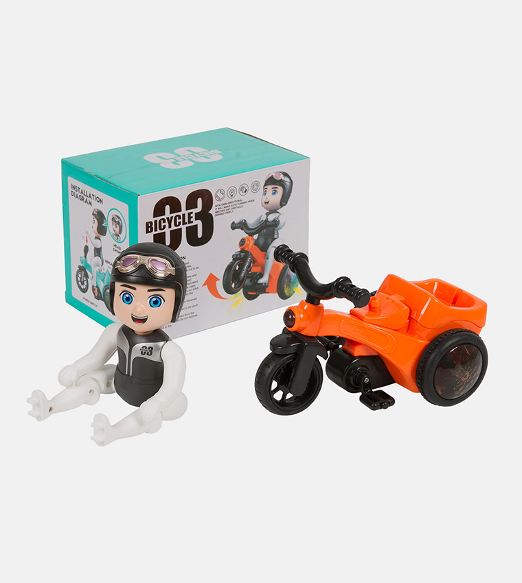 Stunt 360 Rotating Bicycle Toy Bump & Go Tricycle with Flashing Light & Sound - Orange