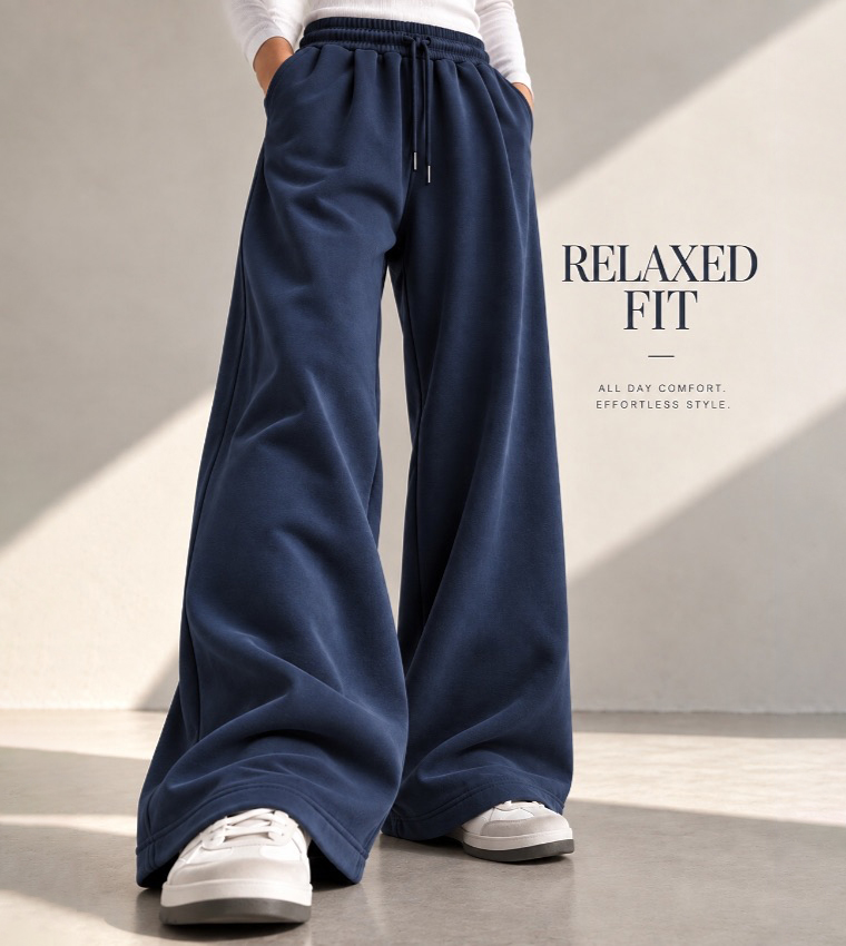 Solid Drawstring Wide Leg Sweatpants