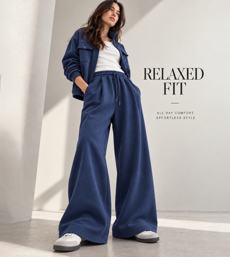 Solid Drawstring Wide Leg Sweatpants