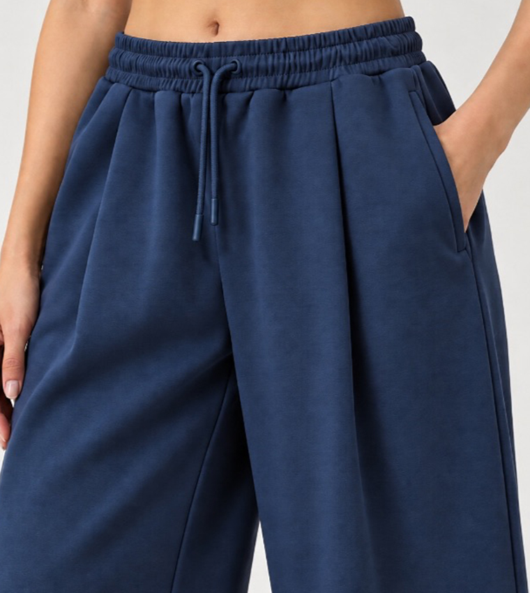 Solid Drawstring Wide Leg Sweatpants