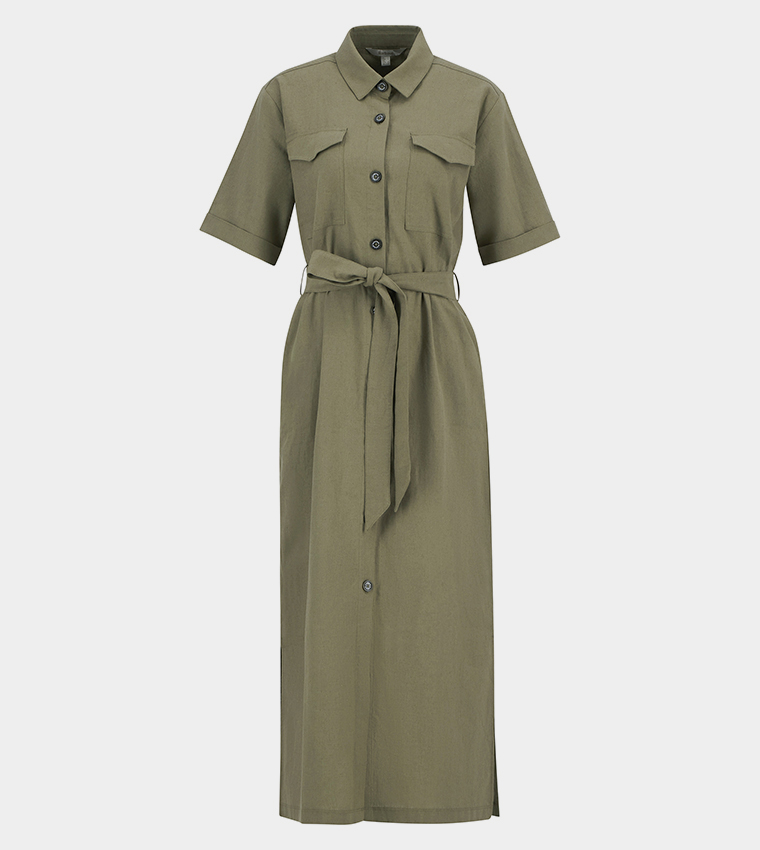 NICOLE Solid Short Sleeves Shirt Dress