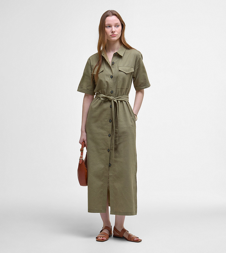 NICOLE Solid Short Sleeves Shirt Dress
