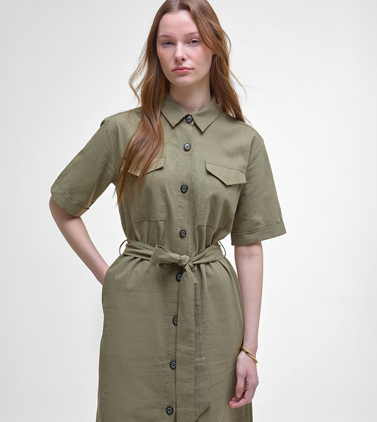 NICOLE Solid Short Sleeves Shirt Dress
