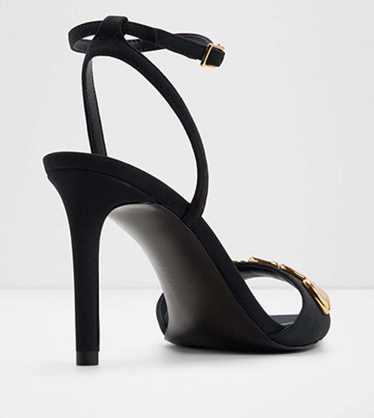 LEARA Metal Accent Ankle Strap Heel Sandals