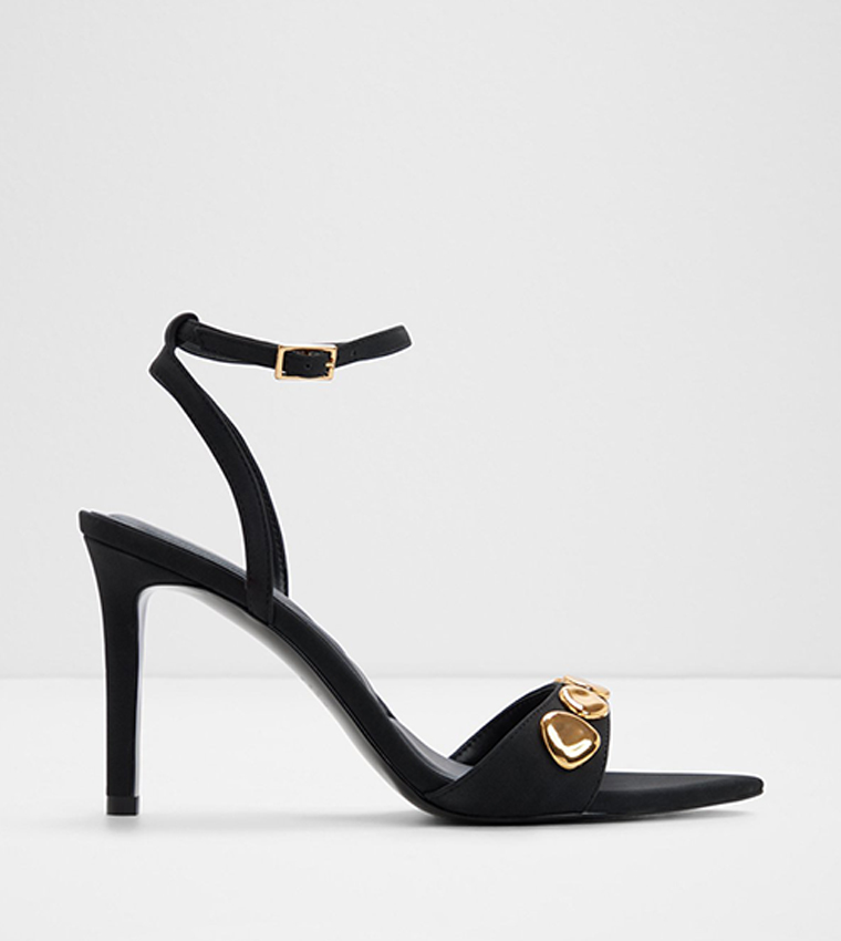 LEARA Metal Accent Ankle Strap Heel Sandals