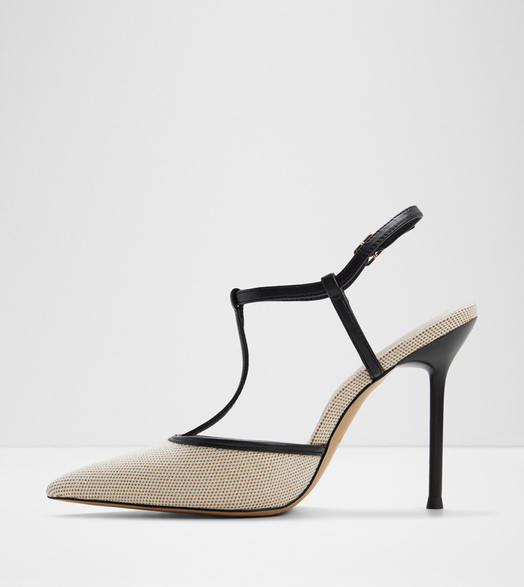 LEONNA Textured Ankle Strap Mule Pumps