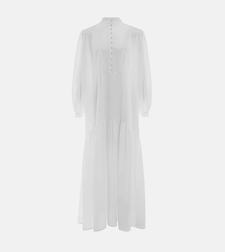 Solid Balloon Sleeves Maxi Dress