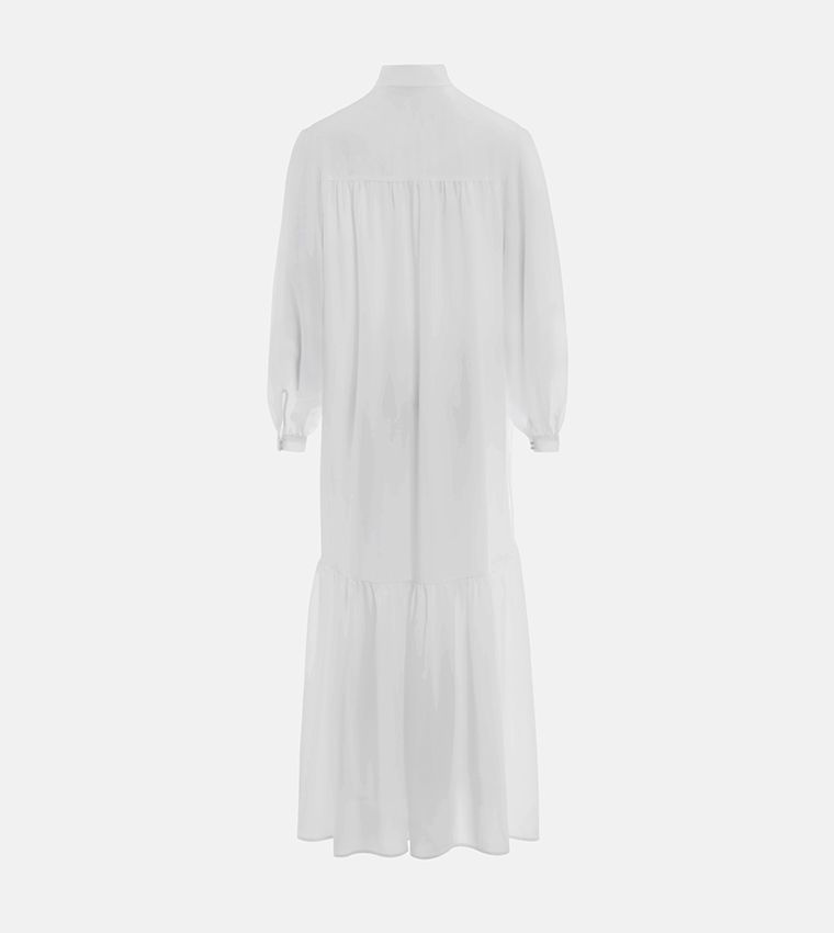 Solid Balloon Sleeves Maxi Dress