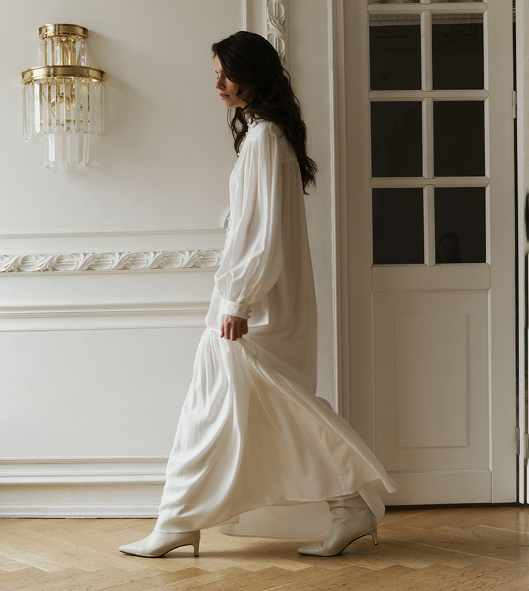 Solid Balloon Sleeves Maxi Dress