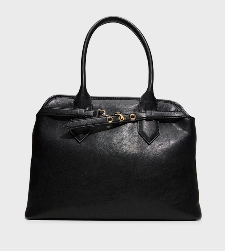 LIZABETH Solid Zippered Tote Bag