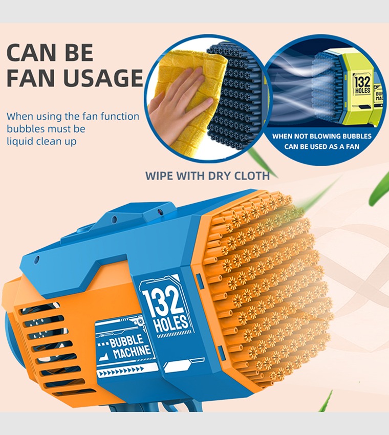 132 Holes Bubble Machine Gun with Light/Bubble Maker for Indoor & Outdoor- Orange