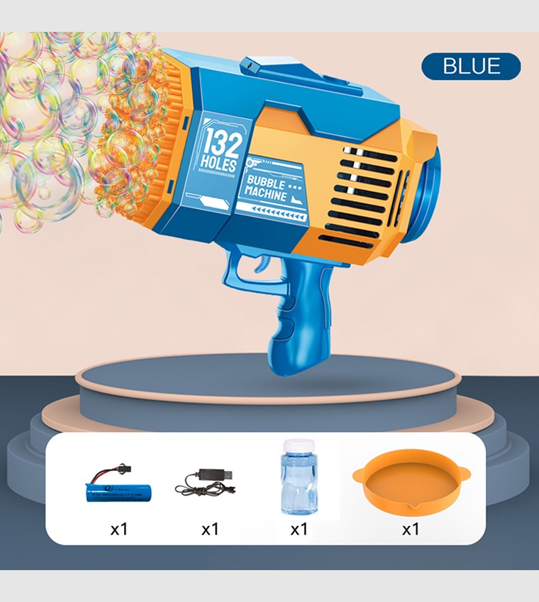 132 Holes Bubble Machine Gun with Light/Bubble Maker for Indoor & Outdoor- Orange