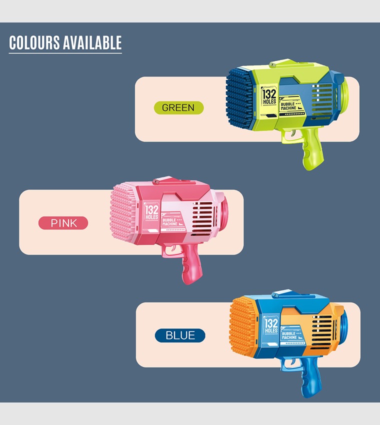 132 Holes Bubble Machine Gun with Light/Bubble Maker for Indoor & Outdoor- Orange