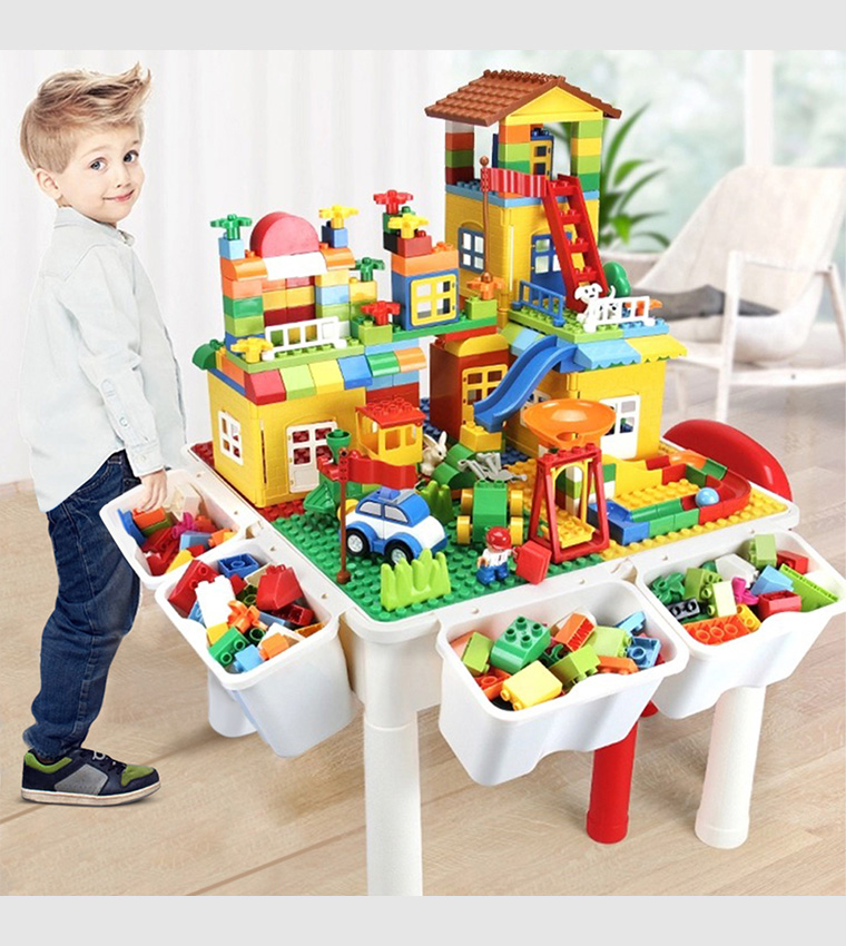 طاولة ألعاب 4 في 1 مع مكعبات 350 قطعة