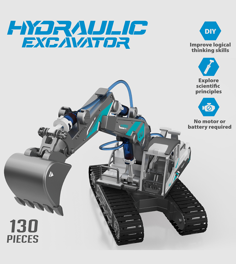 DIY Hydraulic Power Principle based 3-IN-1 Excavator/ Bulldozer/ JCB Toy (130 Pcs), STEM Series