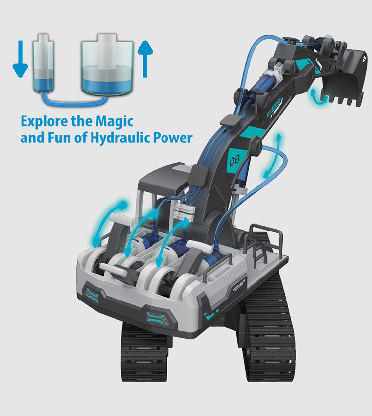 DIY Hydraulic Power Principle based 3-IN-1 Excavator/ Bulldozer/ JCB Toy (130 Pcs), STEM Series