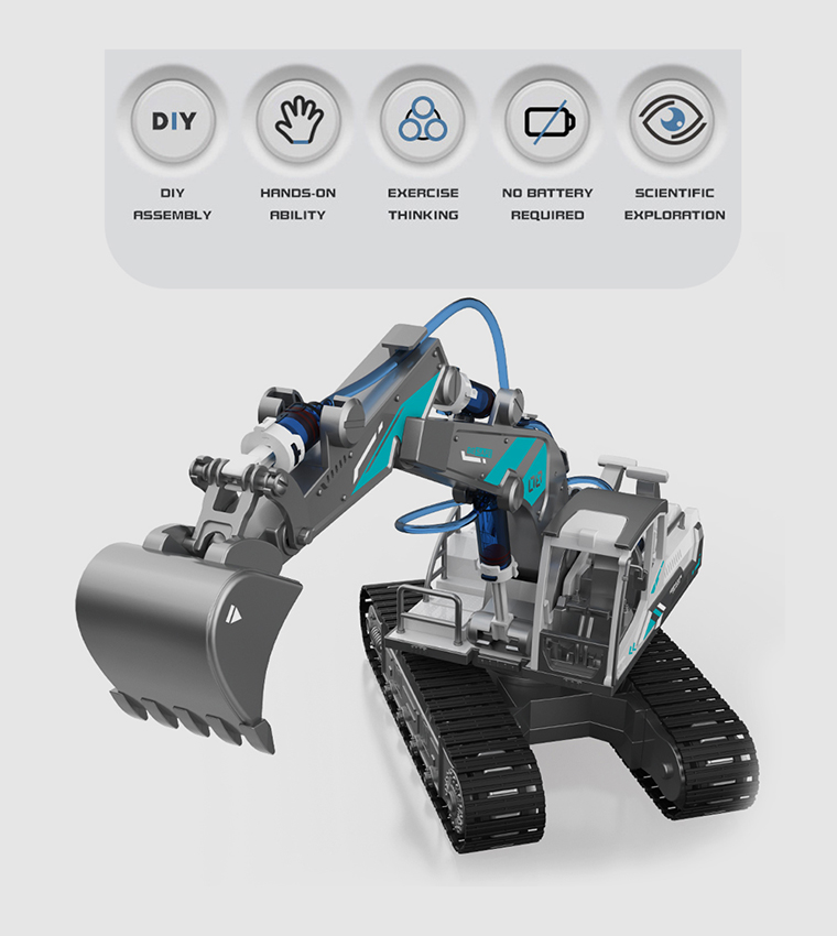 DIY Hydraulic Power Principle based 3-IN-1 Excavator/ Bulldozer/ JCB Toy (130 Pcs), STEM Series
