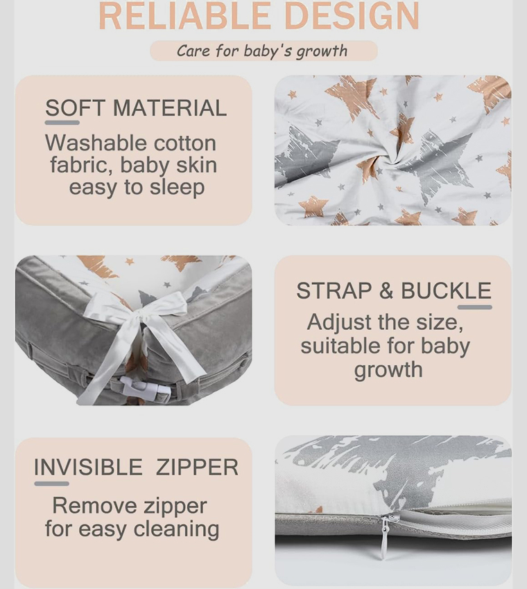 Soft Breathable Fiberfill Newborn Lounger Bed - Galaxy Grey