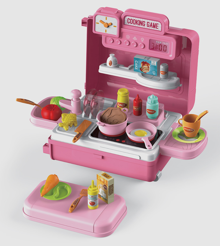 Role Play Chef/Kitchen/Restaurant Toy Set Luggage Case (41 Pcs) Inbuilt Light & Sound 4-In-1 Mode