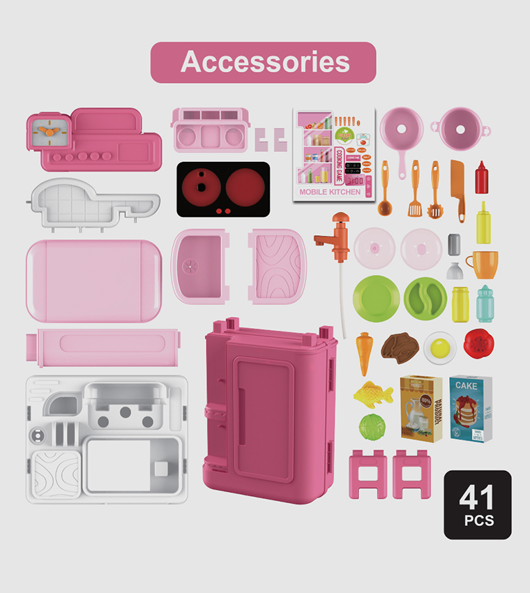 Role Play Chef/Kitchen/Restaurant Toy Set Luggage Case (41 Pcs) Inbuilt Light & Sound 4-In-1 Mode