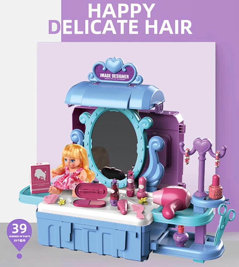 Role Play Beautician/Salon/Beauty Parlour Toy Set Luggage Case (39 Pcs) With Doll 3-In-1 Mode