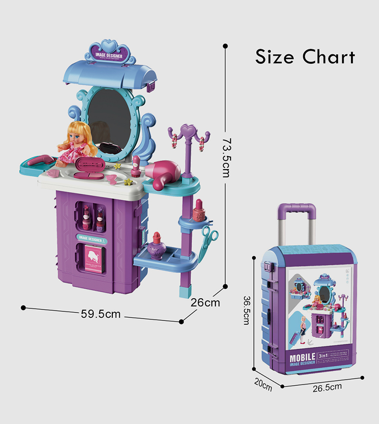 Role Play Beautician/Salon/Beauty Parlour Toy Set Luggage Case (39 Pcs) With Doll 3-In-1 Mode