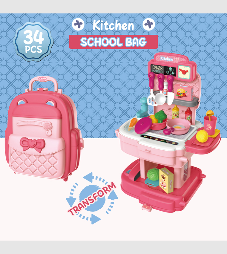 Role Play Chef/Kitchen/Restaurant Toy Set School Bag (34 Pcs) 2-In-1 Mode