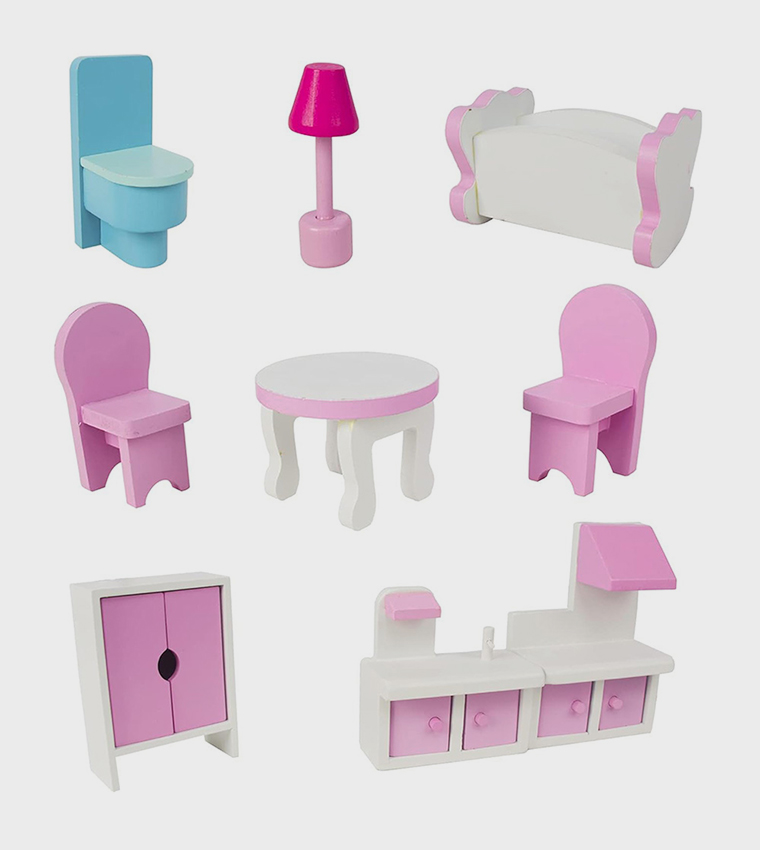 Wooden Dollhouse 3-Floor Castle Villa with Furniture & Accessories