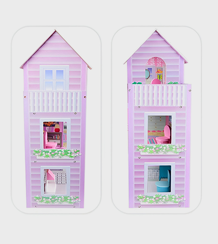 Wooden Dollhouse 3-Floor Castle Villa with Furniture & Accessories